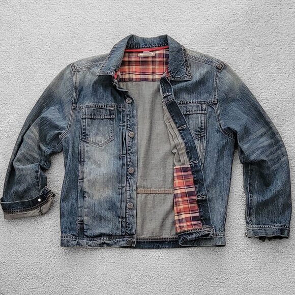 Carbon2Cobalt C2C Men's VTG Burnout Denim Trucker Jacket Size Large - Picture 1 of 14